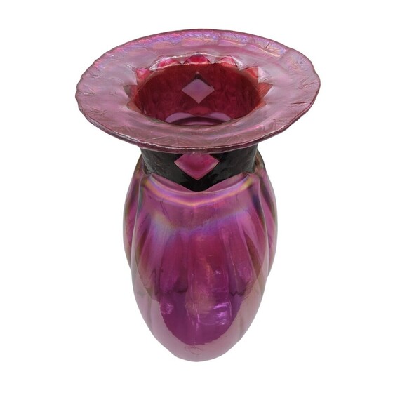 Vintage Mouth Blown Pink Iridescent Bubble Booty Vase by Silvestri - Picture 3 of 7